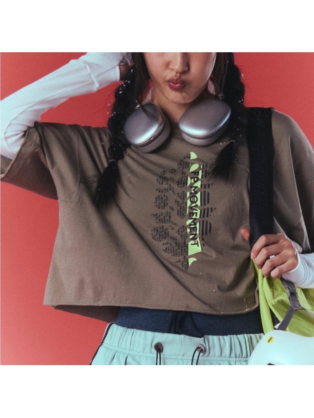 FP Movement by Free People:”Inspire Buti Logo Tee” in Olive Green Combo NWT